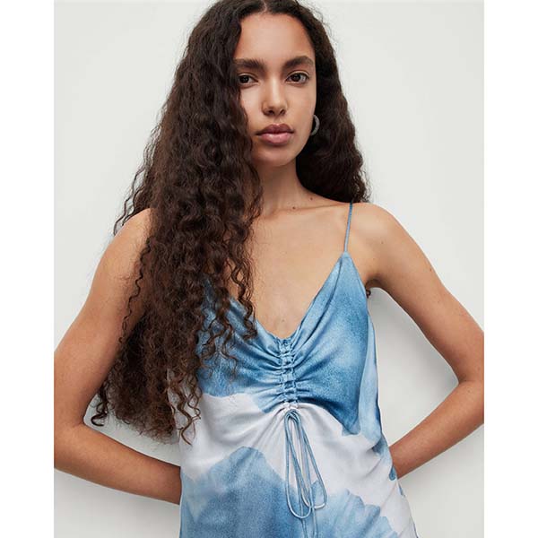 Allsaints Australia Womens Alexia Silk Blend Mariana Midi Dress Blue AU28-740